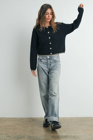 ANDREA CONTRAST CARDIGAN SWEATER