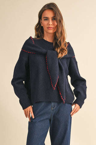 ANTOINETTE CONTRAST STITCH SCARF SWEATER