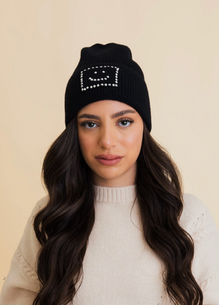 RAE BEADED SMILEY FACE BEANIE