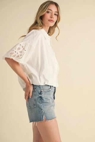 AUBREY EMBROIDERED BUBBLE BLOUSE