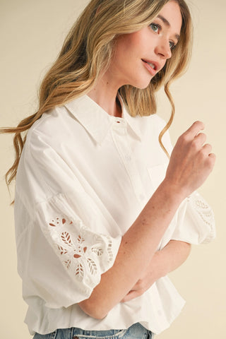 AUBREY EMBROIDERED BUBBLE BLOUSE