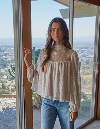 SABINE FLORAL MESH FLOWY TOP