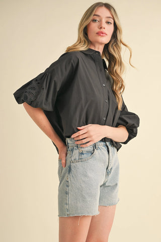 AUBREY EMBROIDERED BUBBLE BLOUSE