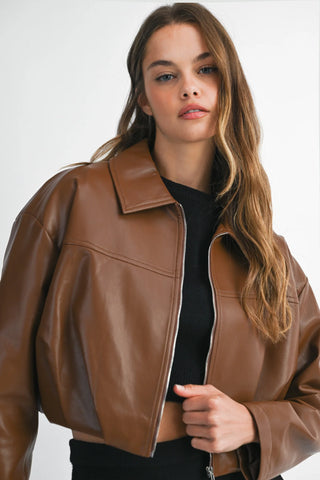BLAIR PLEATED LEATHER JACKET