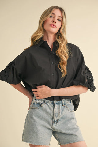 AUBREY EMBROIDERED BUBBLE BLOUSE