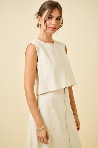 REMY TOP-STITCH DENIM TOP