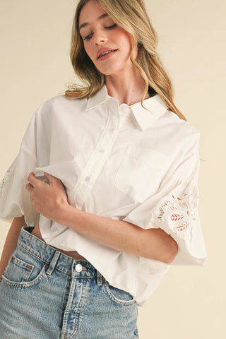 AUBREY EMBROIDERED BUBBLE BLOUSE