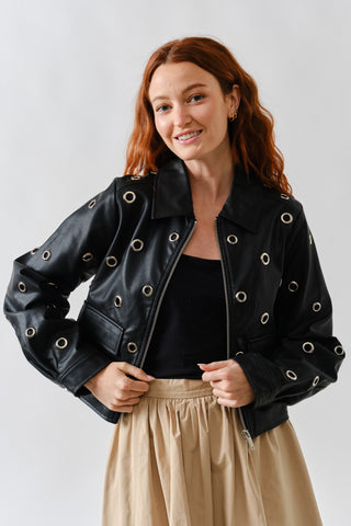 STEVIE GROMMET LEATHER JACKET