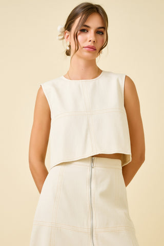 REMY TOP-STITCH DENIM TOP