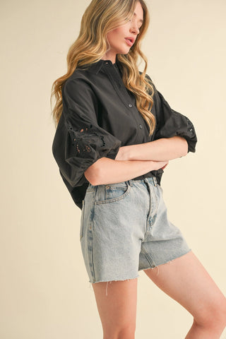 AUBREY EMBROIDERED BUBBLE BLOUSE
