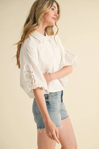 AUBREY EMBROIDERED BUBBLE BLOUSE