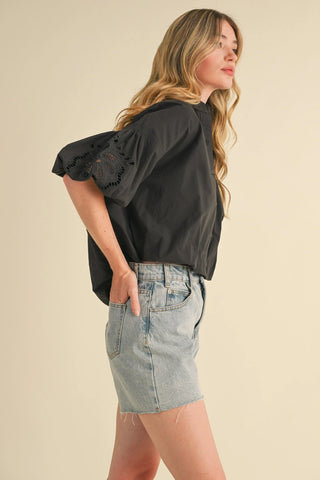 AUBREY EMBROIDERED BUBBLE BLOUSE