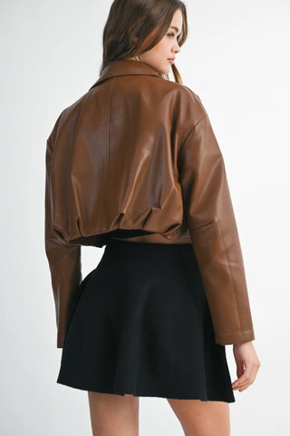 BLAIR PLEATED LEATHER JACKET