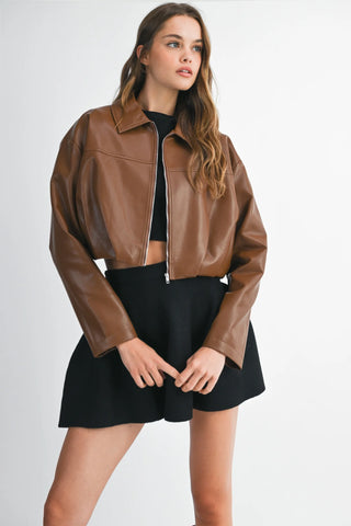 BLAIR PLEATED LEATHER JACKET