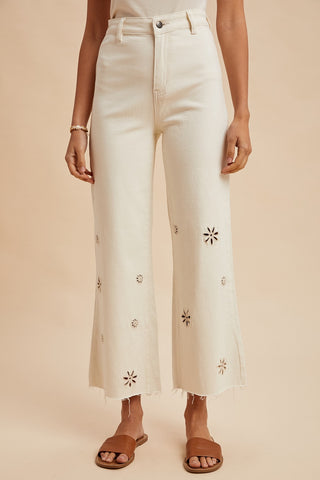 IZZY EYELET WIDE LEG JEANS