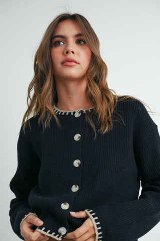 ANDREA CONTRAST CARDIGAN SWEATER