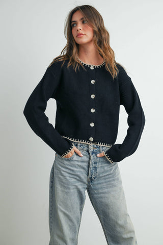 ANDREA CONTRAST CARDIGAN SWEATER