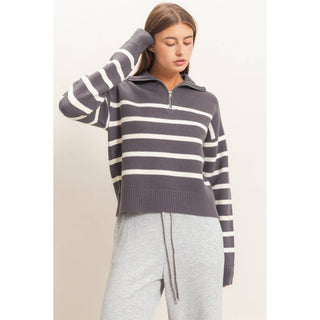 FRANKIE STRIPED ZIP SWEATER