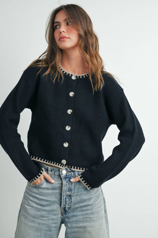 ANDREA CONTRAST CARDIGAN SWEATER
