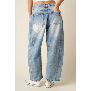 STEVIE HEART PATCH BARREL JEANS