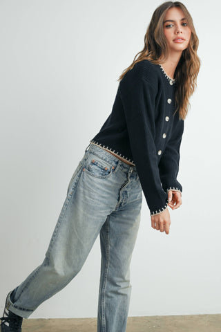 ANDREA CONTRAST CARDIGAN SWEATER
