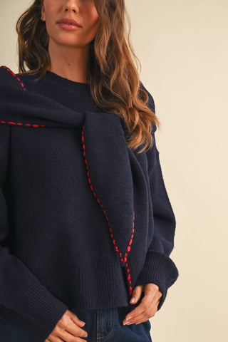 ANTOINETTE CONTRAST STITCH SCARF SWEATER