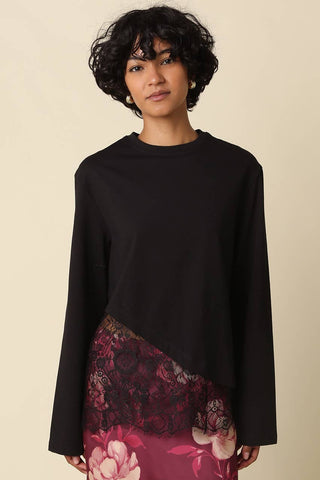 CHARLIE ASYMMETRIC LACE TRIM TOP