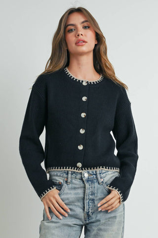 ANDREA CONTRAST CARDIGAN SWEATER