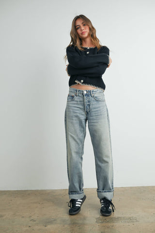 ANDREA CONTRAST CARDIGAN SWEATER