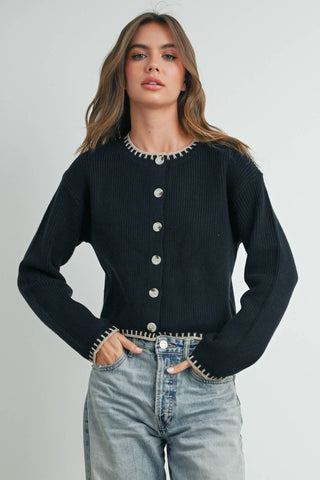 ANDREA CONTRAST CARDIGAN SWEATER