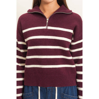 FRANKIE STRIPED ZIP SWEATER