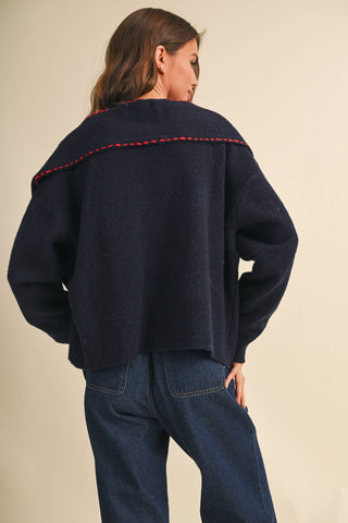 ANTOINETTE CONTRAST STITCH SCARF SWEATER