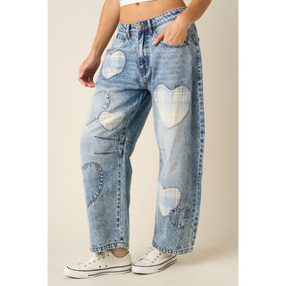 STEVIE HEART PATCH BARREL JEANS