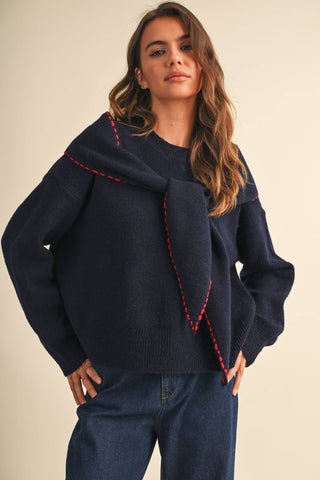 ANTOINETTE CONTRAST STITCH SCARF SWEATER