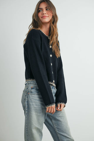 ANDREA CONTRAST CARDIGAN SWEATER