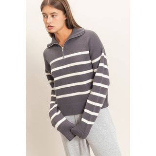 FRANKIE STRIPED ZIP SWEATER