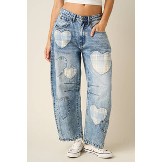 STEVIE HEART PATCH BARREL JEANS