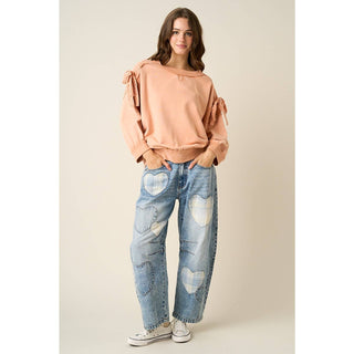 STEVIE HEART PATCH BARREL JEANS