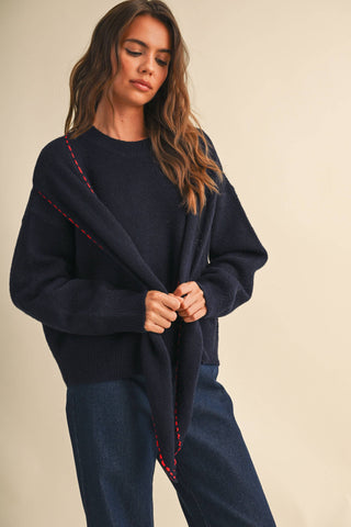 ANTOINETTE CONTRAST STITCH SCARF SWEATER