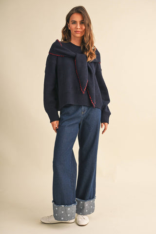 ANTOINETTE CONTRAST STITCH SCARF SWEATER