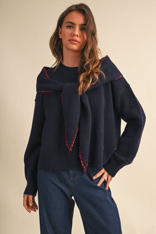 ANTOINETTE CONTRAST STITCH SCARF SWEATER