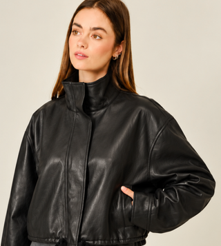 JOANNIE LEATHER BOMBER JACKET