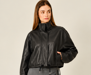 JOANNIE LEATHER BOMBER JACKET