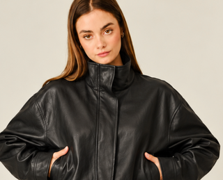 JOANNIE LEATHER BOMBER JACKET