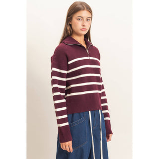FRANKIE STRIPED ZIP SWEATER