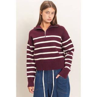 FRANKIE STRIPED ZIP SWEATER