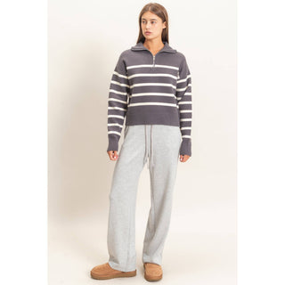 FRANKIE STRIPED ZIP SWEATER