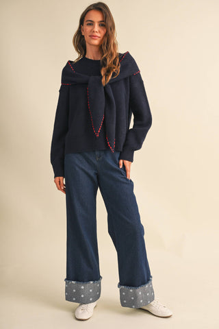 ANTOINETTE CONTRAST STITCH SCARF SWEATER