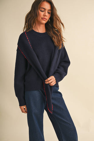 ANTOINETTE CONTRAST STITCH SCARF SWEATER