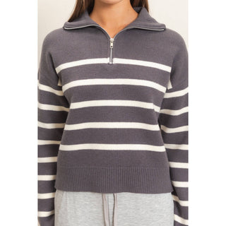 FRANKIE STRIPED ZIP SWEATER